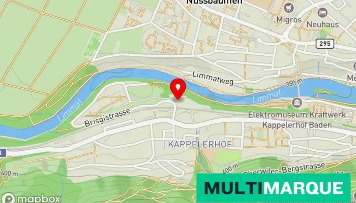 Karte von Baumann Autogarage AG - Honda Baden Autowerkstatt, Karosseriewerkstatt, Automakler, Kfz-Ausbeulservice, Fahrzeuglackiererei, Autohändler, Kfz-Prüfstelle, Honda-Händler, Fahrzeughändler, Fahrzeugexporteur in Baden