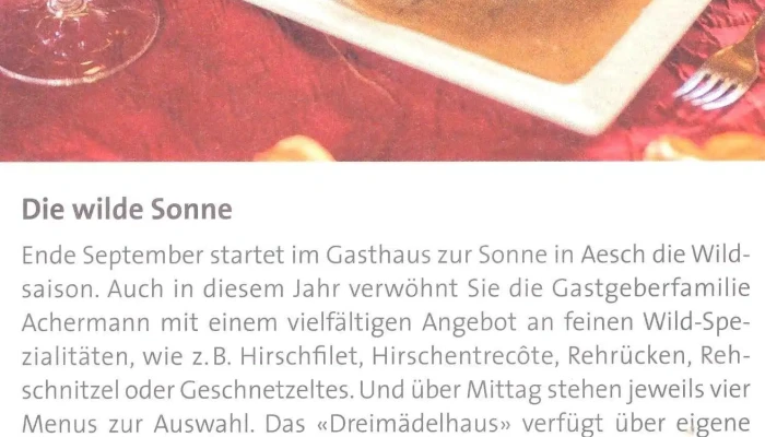Gasthaus Zur Sonne -  Speisekarte - Aesch