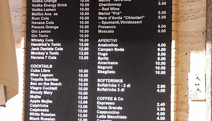 Pardo Bar -  Speisekarte - Locarno