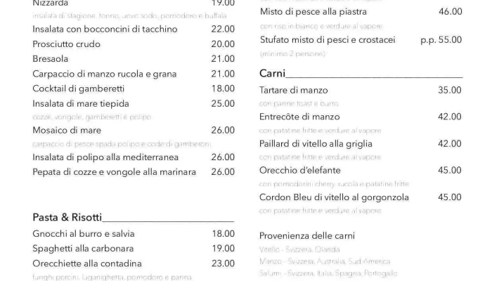 Restaurant Ticino -  Speisekarte - Rivera