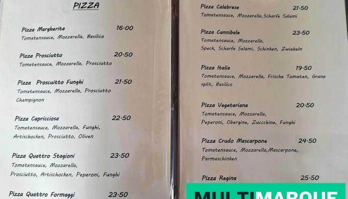 Ristorante Pizzeria Schlussel Speisekarte - Hägendorf