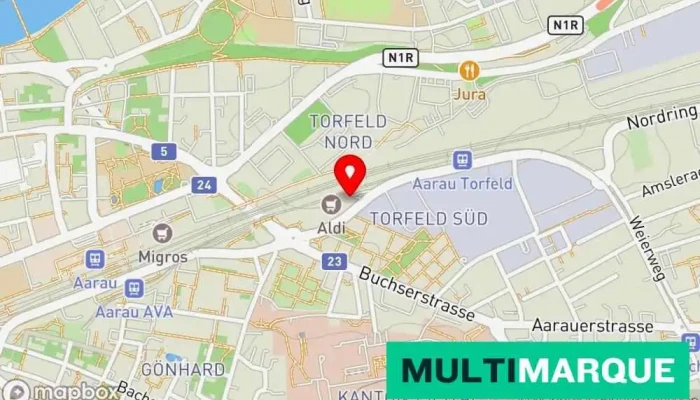 Karte von Tesla Destination Charger Ladestation für Elektrofahrzeuge in Aarau
