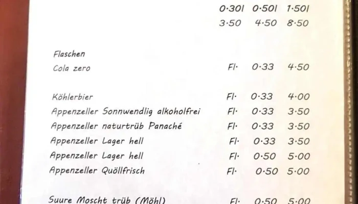 Untere Tannmatt -  Speisekarte - Herbetswil